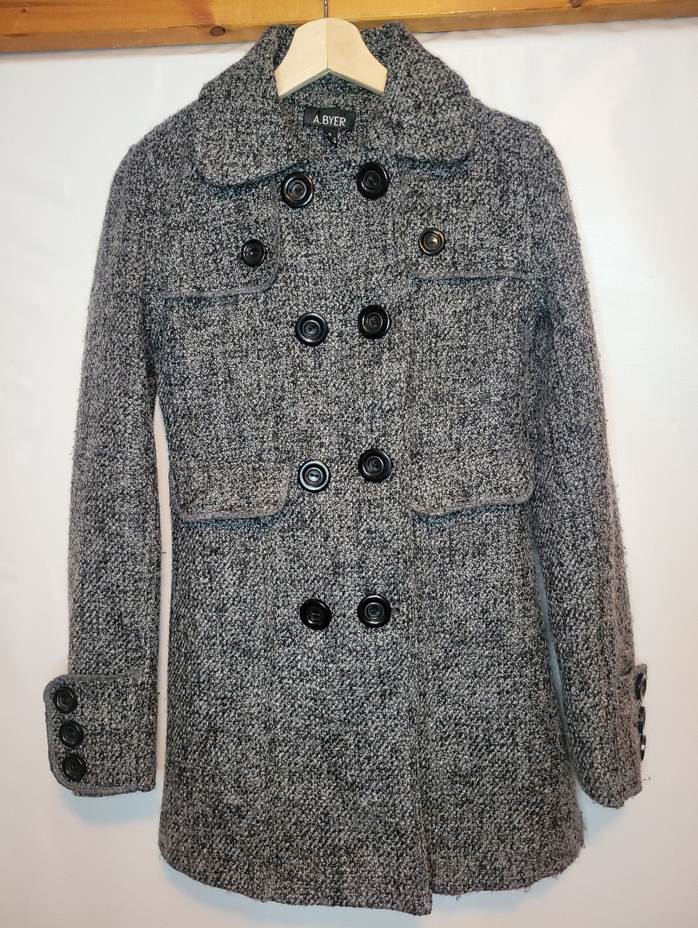 A. Byer Grey Textured Double-Breasted Coat